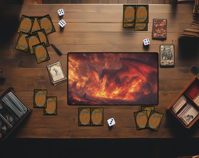 Red Dragon Mana Theme MTG Playmat | Custom Magic the Gathering Desk Mat | TCG Trading Card Game Mat