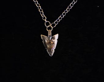 Ancient Flute Player Arrowhead Necklace | Silver Round Link Chain, Kokopelli Totem Pendant, Mystic Bard Wanderer Fantasy Jewelry