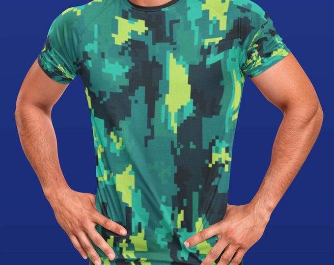 Green Digital Night Vision Camo T-Shirt - Gamer Tee Short Sleeve
