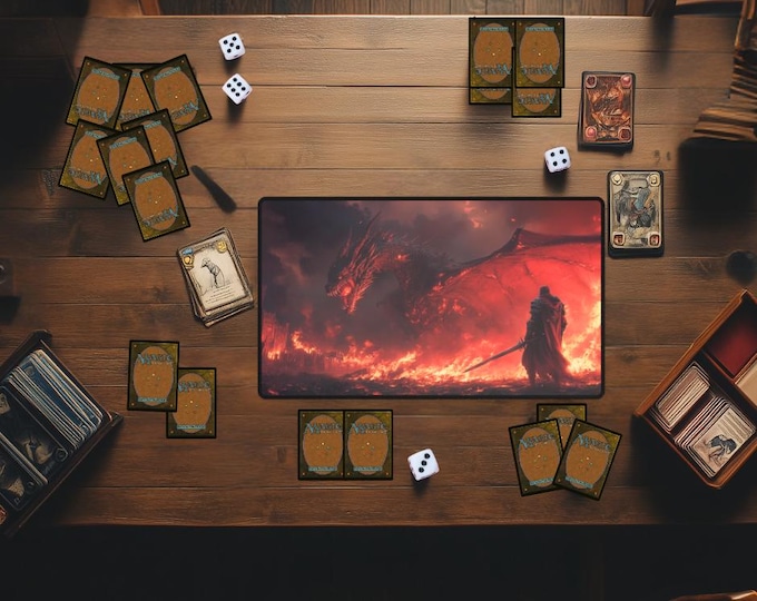 Red Mana Theme MTG Playmat | Custom Magic the Gathering Dragon Knight Desk Mat | TCG Trading Card Game Mat