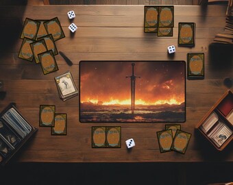 Magic The Gathering Elvish Rune Sword Playmat | Fantasy Spellcaster Table | MTG & TCG Mat