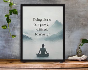 Minimalist Meditation Wall Art, Zen Printable Poster, Mindfulness Digital Download, Solitude Quote Print, Motivational Wall Decor