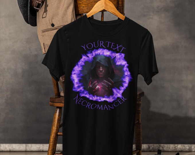 Necromancer Death Wizard V-Neck T-Shirt | Custom Tabletop Game Shirt | Perfect for MTG, Dungeon Masters, and Tabletop Gamers