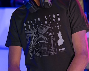 Never Stop Exploring Tee - Topo Map Military Gamer Shirt