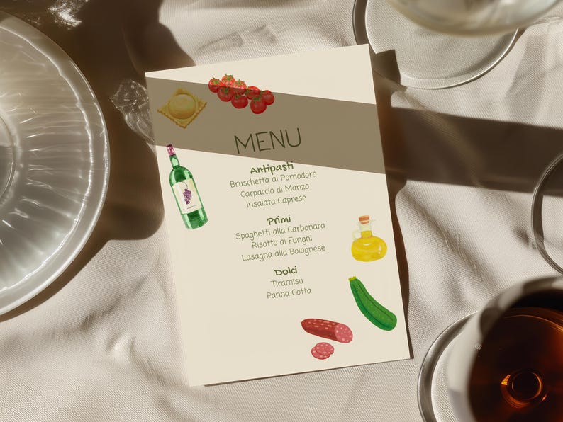 Prom Menu Italian Chic Italian Party Menu Template | Editable Canva Design | Printable ...