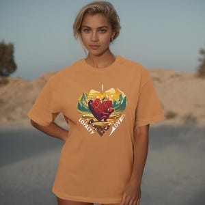 Camiseta unisex de gran tamaño con gráfico de oso retro, vibraciones de naturaleza vintage, moda de arte simbólico, colores de carteles de películas de los años 70 y 80, lealtad