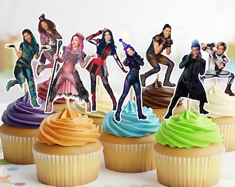 Adornos para cupcakes de Los Descendientes: Decoración para fiestas de descarga instantánea, set imprimible digitalmente