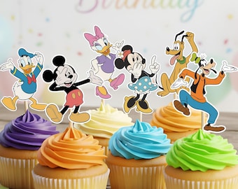 Adornos para cupcakes de Mickey Mouse: Decoración para fiesta de cumpleaños (Descarga digital)