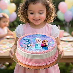 Adorno personalizado para tarta de cumpleaños de Frozen, decoración personalizada para fiesta de Elsa y Anna, descarga digital