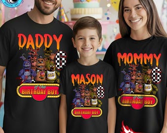 Chemises d'anniversaire personnalisées Five Nights at Freddy's Family, prénoms personnalisés assortis à l'âge