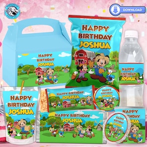 Printable Mickey Farmer Birthday Party Bundles, Mickey Mouse Party Favors Digital, Mickey and Friends Birthday Decor