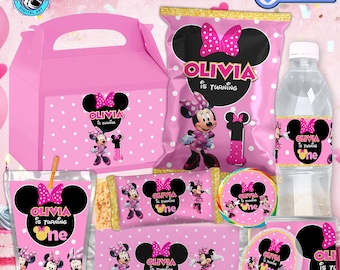 Afdrukbare Minnie Mouse 1e verjaardagsfeestbundel (digitale download)