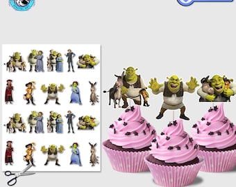 Adornos para cupcakes de Shrek: Decoración para fiesta de cumpleaños (Descarga digital)
