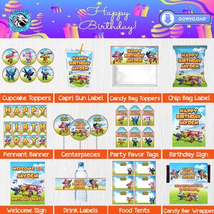 Pacote de suprimentos para festa Super Wings, decoração de aniversário Super Wings para impressão, tema de festa de aniversário de animais digital