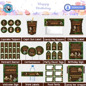 Printable Minnie Mouse Safari Birthday Party Favor, Minnie Mouse Birthday Party Bundles Digital, Custom Birthday Decor for Girl