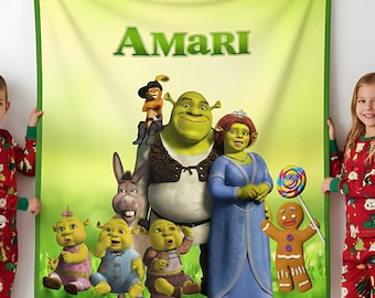 Personalized Shrek Blanket: Custom Kids Name Throw