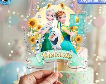 Adorno personalizado para pastel de Frozen Fever, decoración de fiesta de princesa de acrílico con nombre y edad personalizados