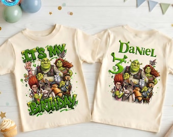 Personalized Shrek Birthday Shirt, Green Ogre Kids Custom Name Age Party Tee