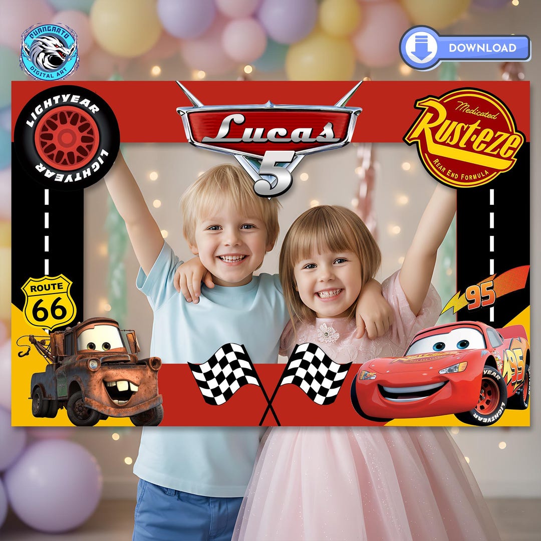 Disney Cars Photo Booth Frame, Personalized Birthday Digital