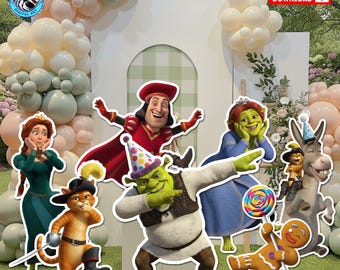 Shrek Party Cutouts: Funny Cartoon Characters, Birthday Decor (Digital Download)