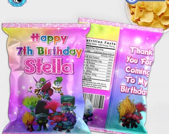 Printable Trolls Birthday Chip Bag, Party Favor (Digital Download)