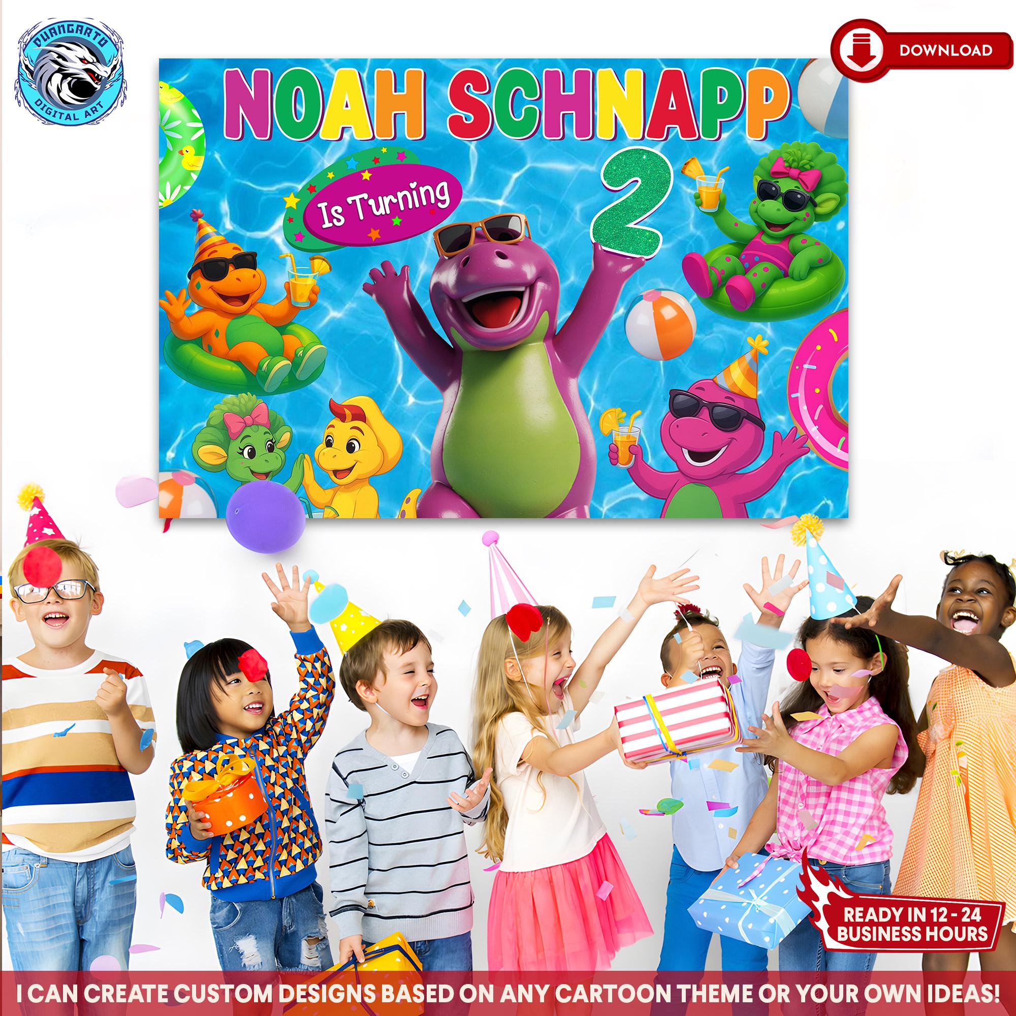 Barney Inflatable Pool Barney Birthday Backdrop, Pool Party Decor (digital Download) - Etsy