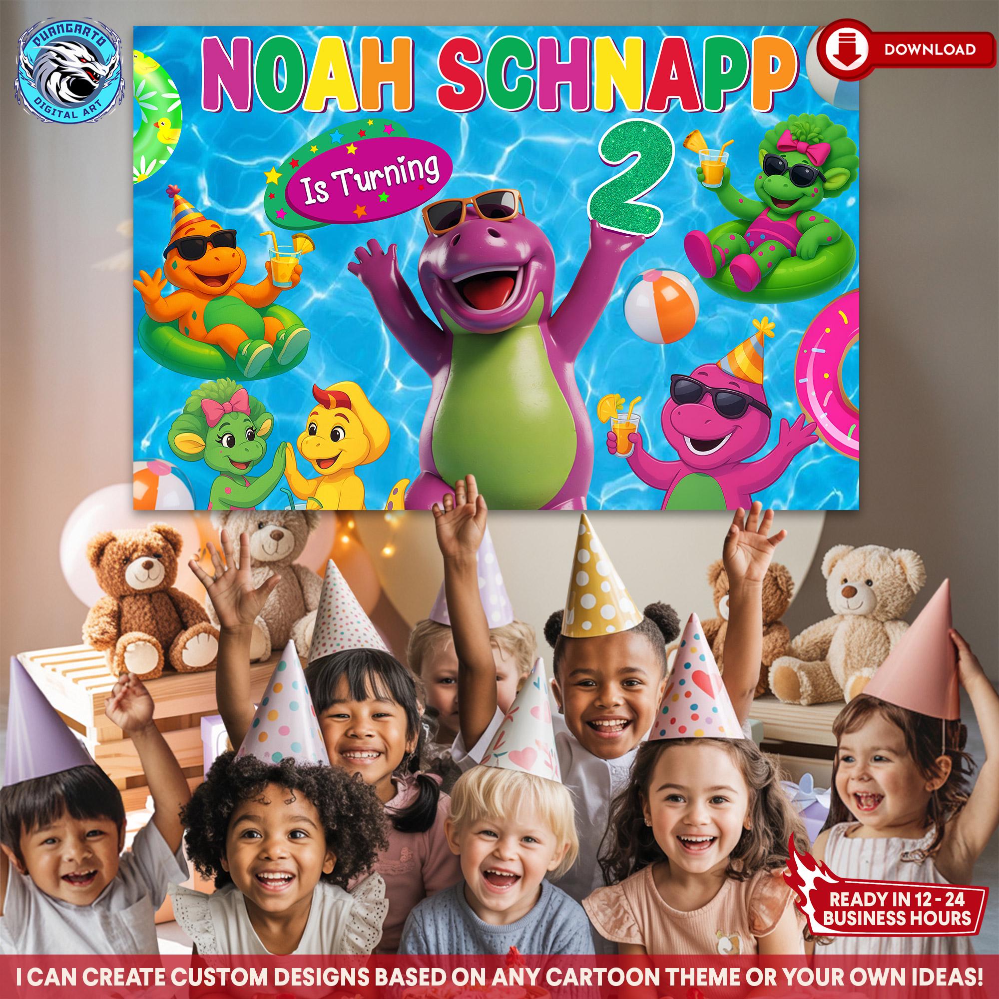 Barney Inflatable Pool Barney Birthday Backdrop, Pool Party Decor (digital Download) - Etsy