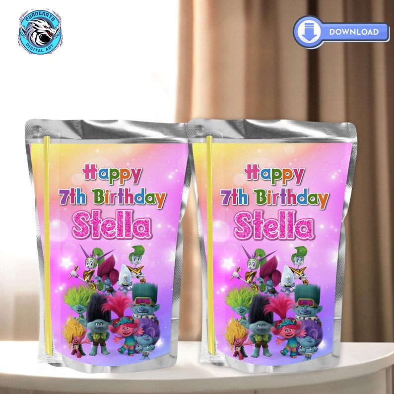 Troll Paper Labels Printable Trolls Birthday Capri Sun Label, Personalized Juice Pouch ...