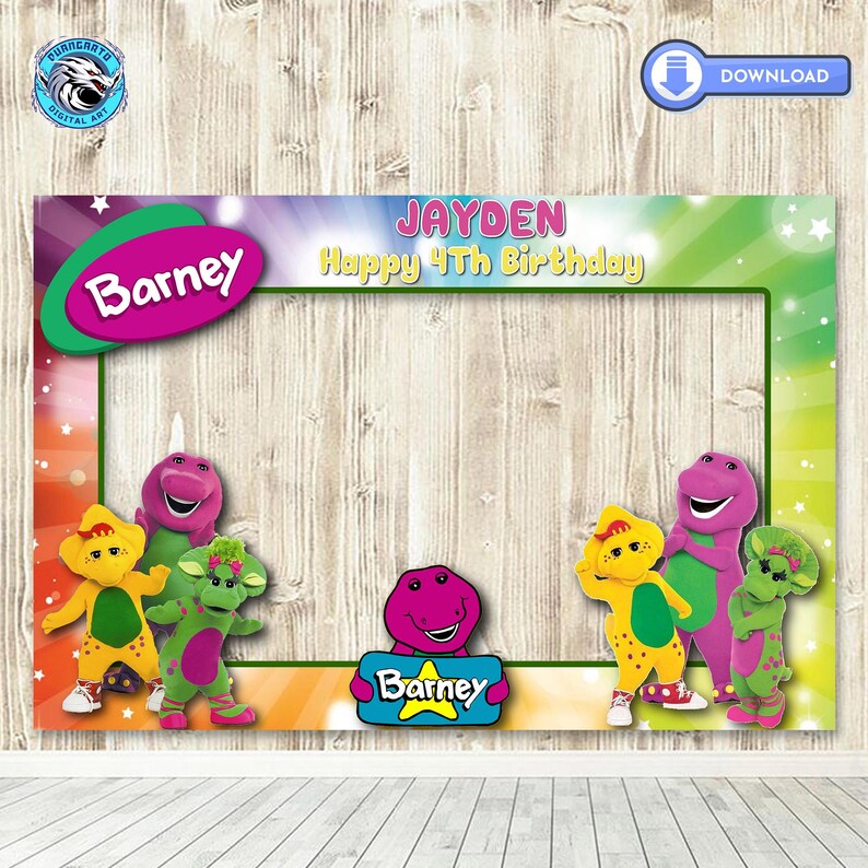 Printable Barney Dinosaur Birthday Photobooth Frame (digital Download ...