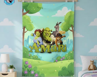 Personalized Shrek Kids Blanket, Custom Name Movie Throw for Bedroom Decor