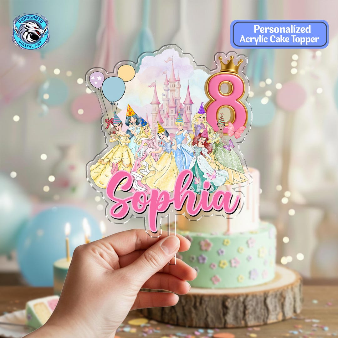 Personalized Disney Princess Cake Topper With Custom Name and Age, Pink ...