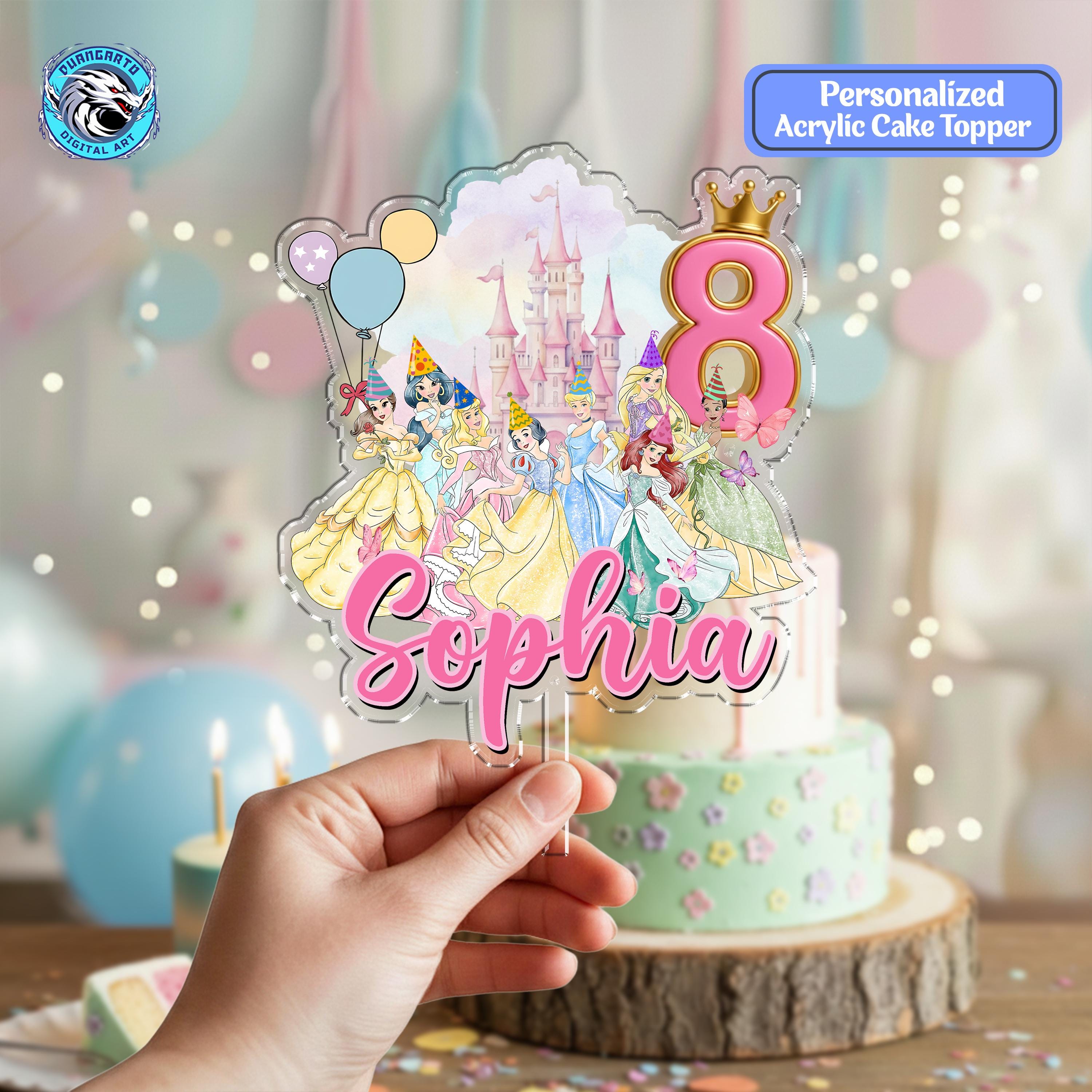 Personalized Disney Princess Cake Topper With Custom Name and Age, Pink ...