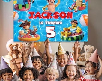 Video Game Birthday Backdrop, Gamer Pool Party Decor (Digital Download)