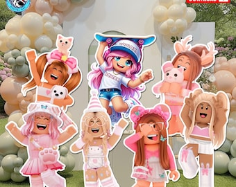Pink Roblox Gamer Girl Cutouts: Birthday Party Decorations (Instant Download)