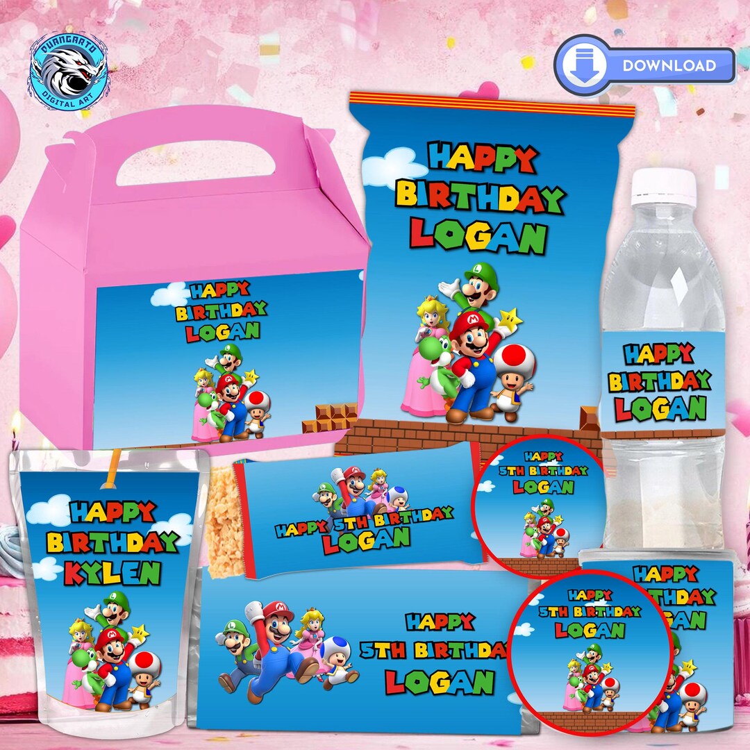Printable Super Mario Birthday Decor Bundle, Custom Mario Birthday ...