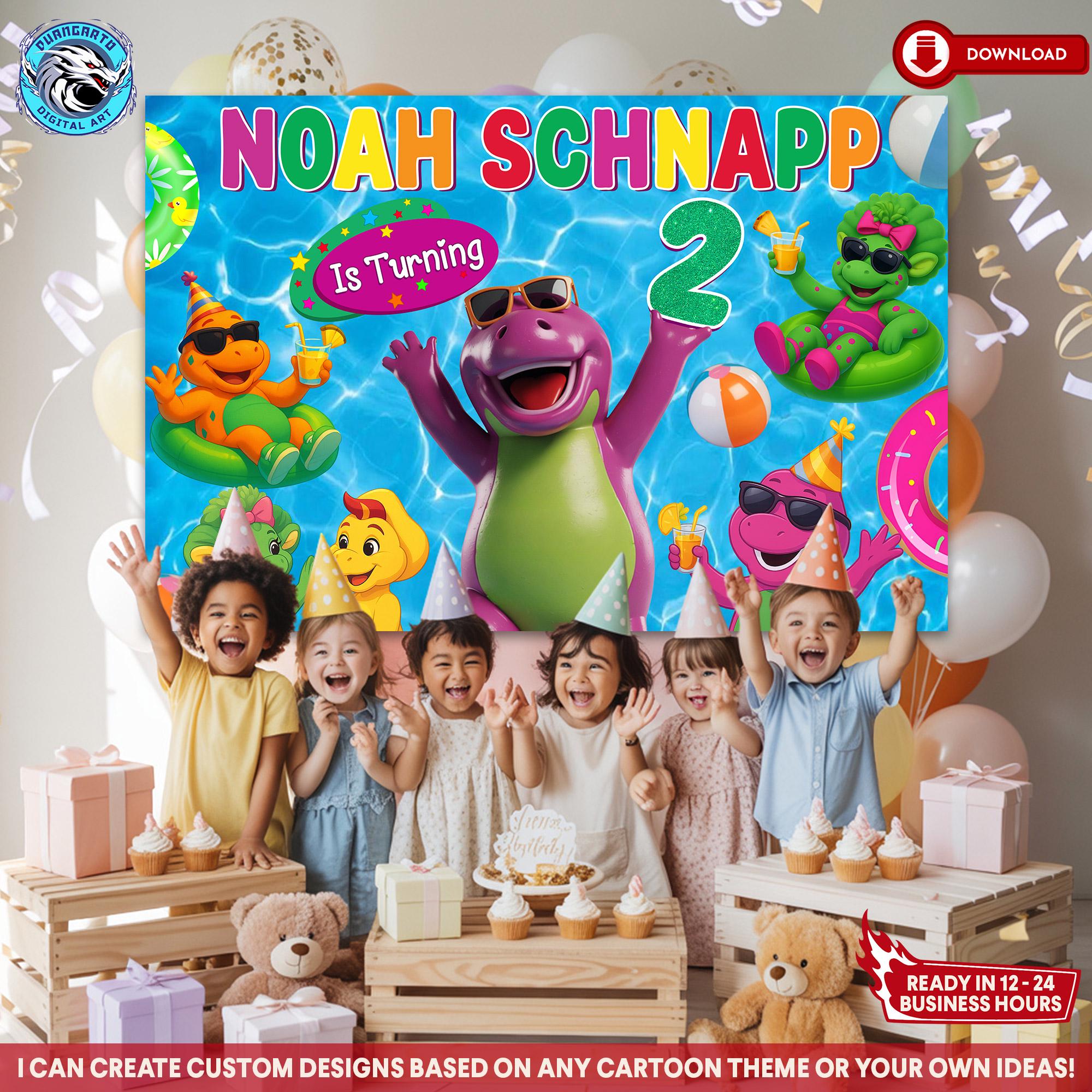 Barney Inflatable Pool Barney Birthday Backdrop, Pool Party Decor (digital Download) - Etsy
