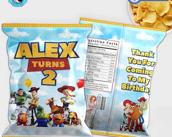 Bolsa de papas fritas de cumpleaños de Toy Story: Decoración de nube azul (Descarga digital)
