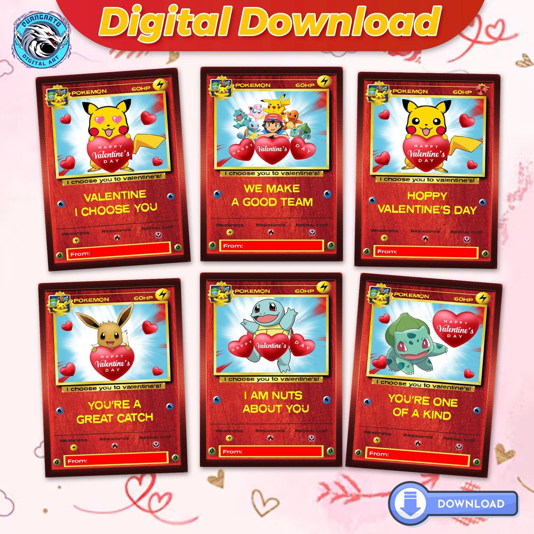 Printable Pokemon Valentine Card for Kids, Valentines Card Classroom ...