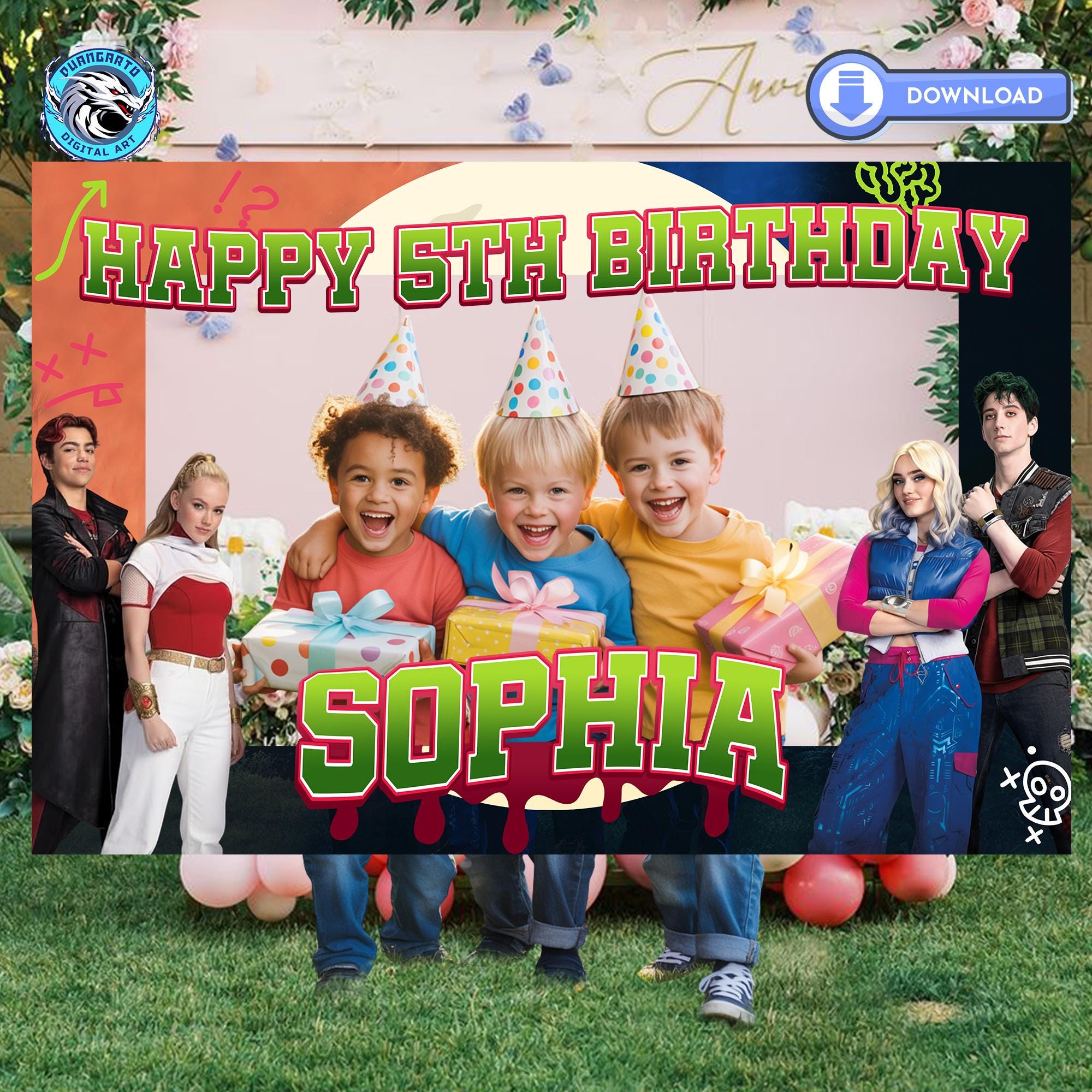 Zombies 4 Birthday Photo Booth Frame: Personalized Party Decor (digital ...