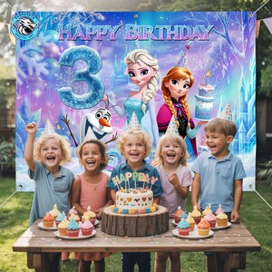 Personalized Frozen Birthday Backdrop, Winter Princess Party Banner image 5
