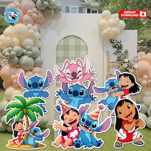 May include: A collection of colorful, die-cut character cutouts featuring Stitch and Lilo from the animated movie. The characters are in various poses, with the words "Instant Download" in the top right corner.