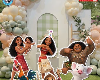 Découpes de fête Moana : anniversaire Disney, décoration de baby shower (téléchargement numérique)