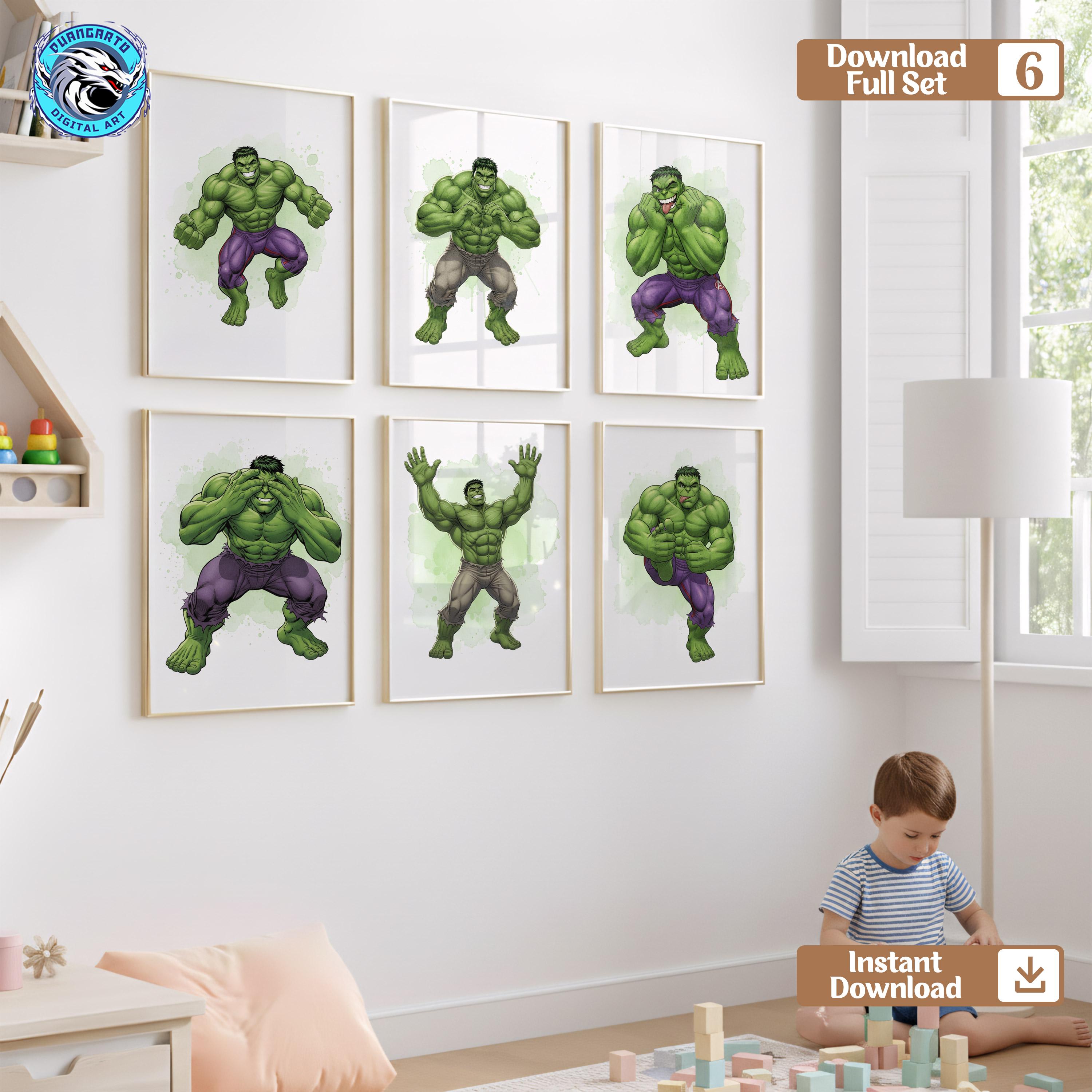 Hulk Wall Art Prints Set of 6 : Superhero Kids Room Decor, Instant