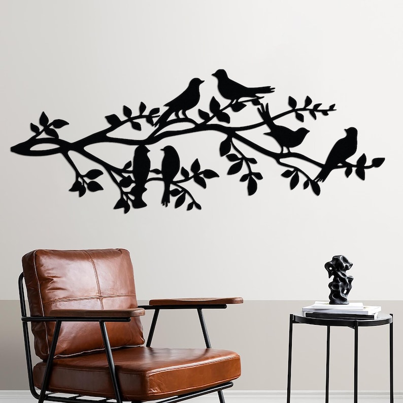 3D Printed Birds on a Branch Wall Art | Metal Look Nature Silhouette ...