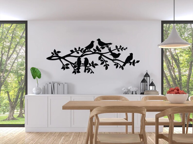 3D Printed Birds on a Branch Wall Art | Metal Look Nature Silhouette ...
