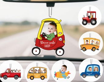 Personalized Acrylic Car Hanger,Drive Safe Daddy with 1-5 Baby Photo,Acrylic Car Hanging,Car Decor,Gift for Dad,New Dad Gift,1st Fathers Day