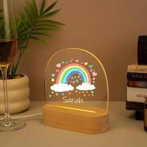 Personalized rainbow night lamp made of acrylic, baby gift birth, christening gift, children&#39;s room, birthday gift, bedside lamp