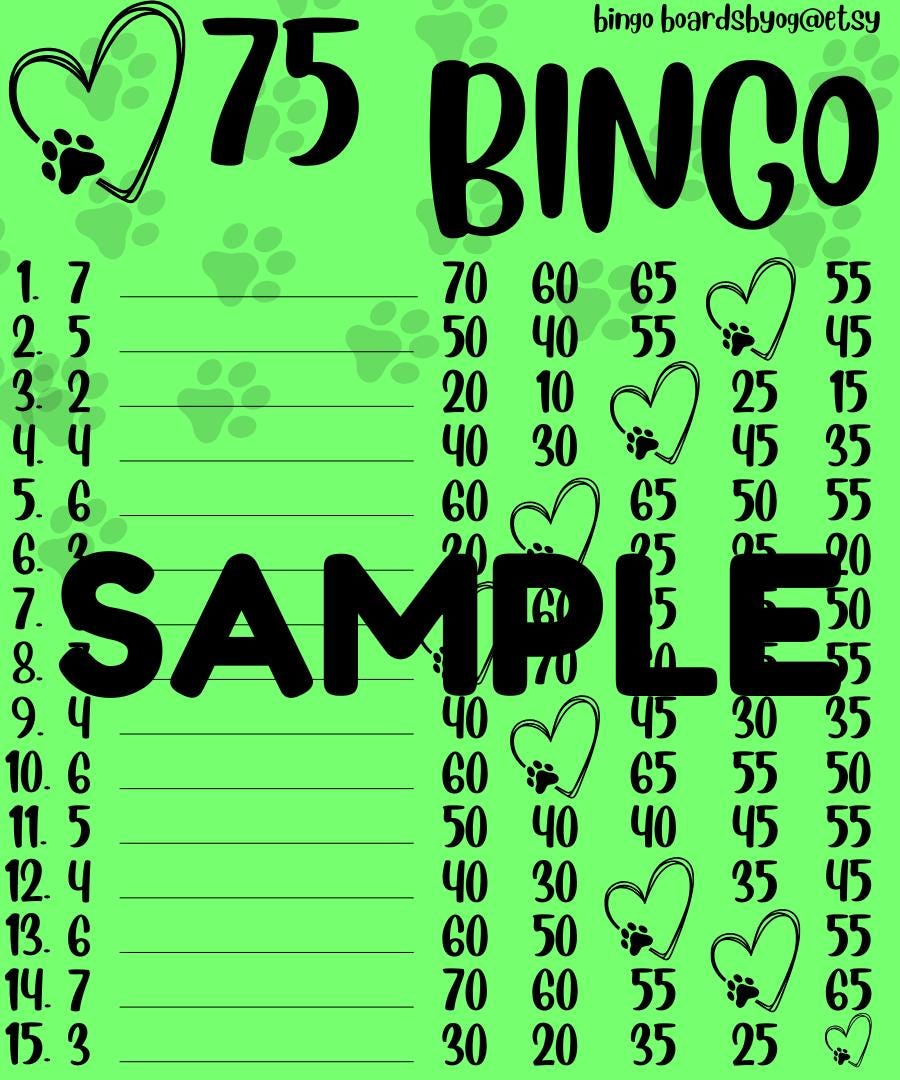 75 WTA BINGO BOARD