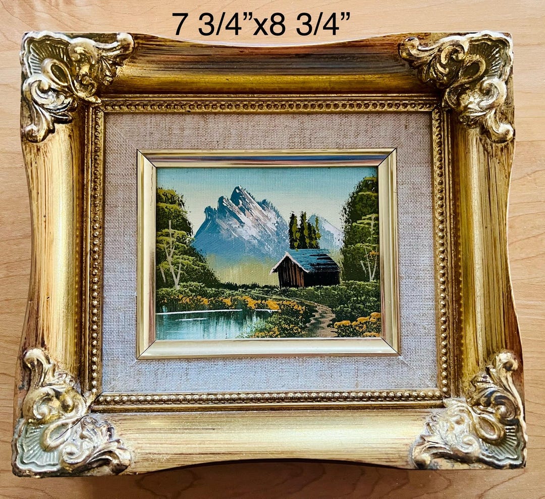 Vintage Landscape With Cabin Oil Painting in Gold Gilt Ornate Frame MCM ...