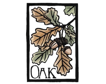 Oak- Block Print Original- FREE SHIPPING